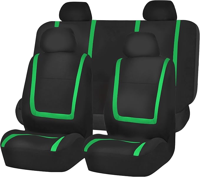 FH Group Car Seat Covers Full Set Cloth - Universal Fit Automotive Seat Covers, Low Back Front Seat Covers, Solid Back Seat Cover, Washable Car Seat Cover for SUV, Sedan and Van Green
