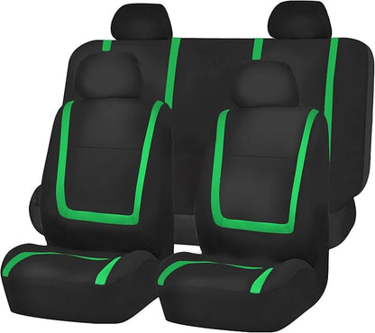 FH Group Car Seat Covers Full Set Cloth - Universal Fit Automotive Seat Covers, Low Back Front Seat Covers, Solid Back Seat Cover, Washable Car Seat Cover for SUV, Sedan and Van Green