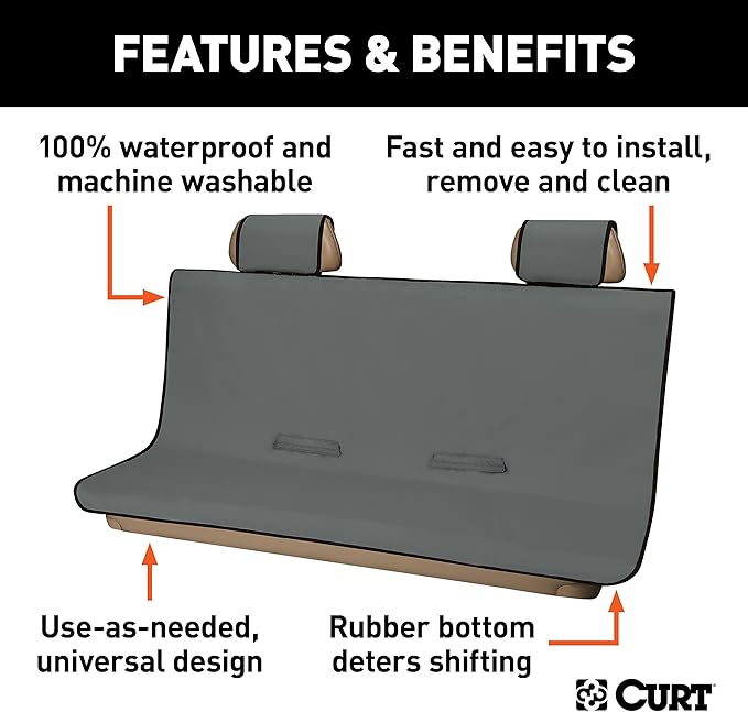CURT 18520 Seat Defender 58-Inch x 63-Inch Grey Waterproof Universal Extra-Large Bench Truck Seat Cover Protector