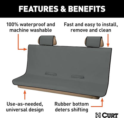 CURT 18520 Seat Defender 58-Inch x 63-Inch Grey Waterproof Universal Extra-Large Bench Truck Seat Cover Protector