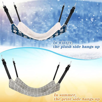 2 Pieces Reversible Cat Hanging Hammock Soft Breathable Pet Cage Hammock with Adjustable Straps and Metal Hooks Double-Sided Hanging Bed for Cats Small Dogs Rabbits, Medium