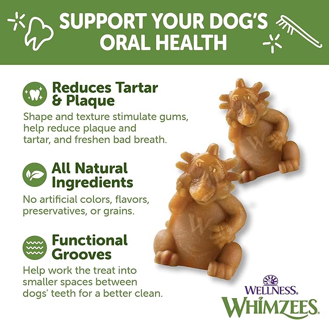 Wellness WHIMZEES Hedgehog Dog Dental Treat, Chews, Freshens Breath, Large Size, 12.7 oz Bag, 6 Count