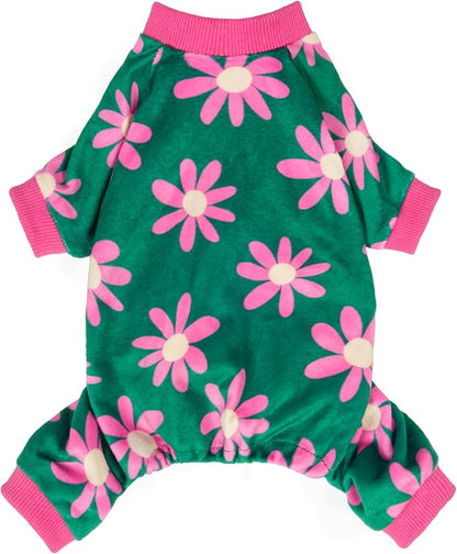 Fitwarm Flower Fleece Dog Pajamas, Warm Winter Dog Clothes for Small Dogs Girl, Cozy Pet Onesie with Feet, Dark Green, XXL