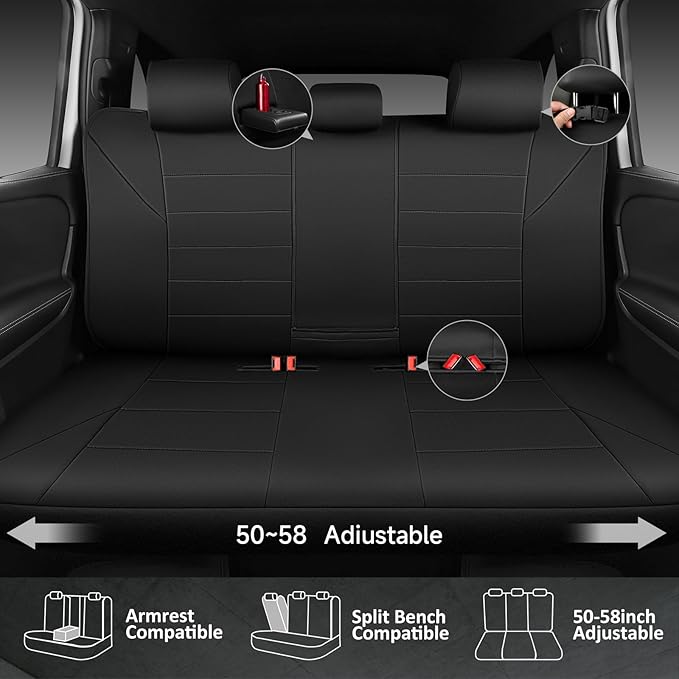 CAR PASS Neoprene Back Seat Cover, Universal Waterproof Bench Rear Seat Cover Universal Wetsuit Car Seat Cover Fit 95% Automotive Interior Covers for Cars Sedans SUVs (Rear,All Black)