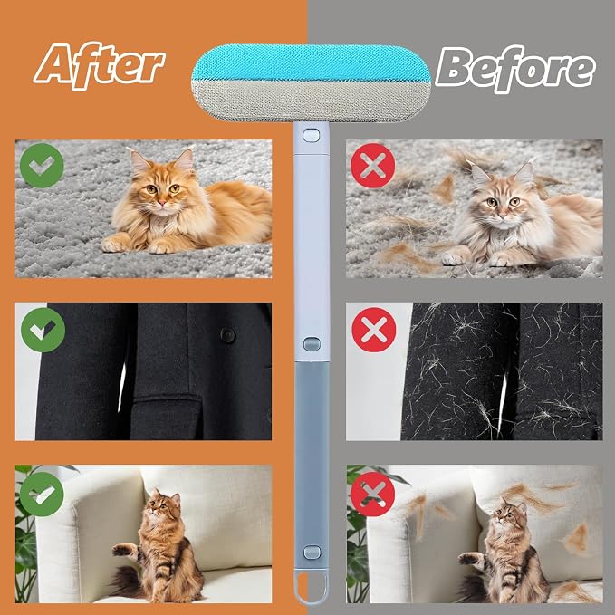 Tiiyee Pet Hair Remover for Furniture, 17in Dog and Cat Hair Removal Brush | 4 in 1 Reusable Washable Lint Cleaner with Long Handle Cleaning for Couch, Carpet, Clothes & Bedding Car Seats Window Tile