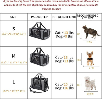 Wakytu TSA Approved Pet Carrier for Small Cats Dogs, Travel Bag with Adequate Ventilation, 5 Mesh Windows, 3 Entrance, Locking Safety Zippers, Padded Shoulder and Carrying Strap, Small