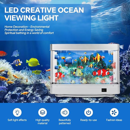 Fake Fish Tank Mini Aquarium,Virtual Ocean Motion Artificial Tropical Fish Decorative, Aquarium Lights Motion Lamp Night Light with Moving Fish(USB)