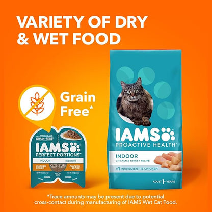 IAMS Perfect Portions Indoor Adult Wet Cat Food Cuts in Gravy,Chicken Recipe,2.6 oz. Easy Peel Twin-Pack Trays (,48 Servings),24 Count (Pack of 2)