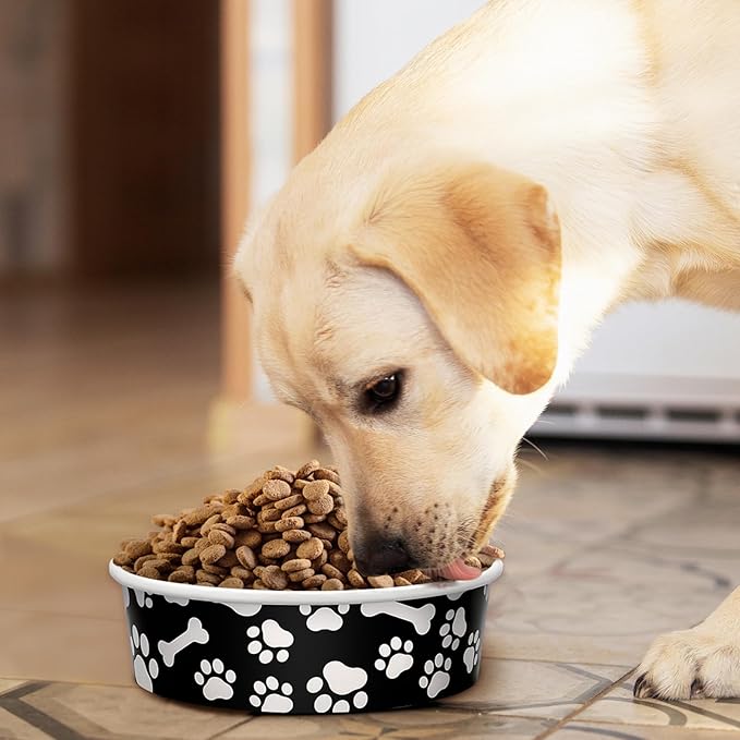 Whaline 50Pcs Pet Disposable Feeding Bowls Black White Paper Dog Bowls Small Dog Dish 16oz 2 Cup Pet Food Bowls Serving Food Tray for Puppy Cat Travel Wet Dry Food Water