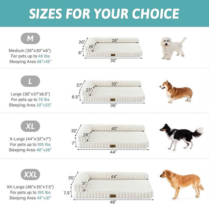 COZY KISS Large Dog Bed, Faux Rabbit Fur Orthopedic Foam Dog Bed with Sides, Removable Washable Cover & Waterproof Lining, Comfortable Pet Couch for Large Dogs, Cream (44" L x 32" W x 7" Th)
