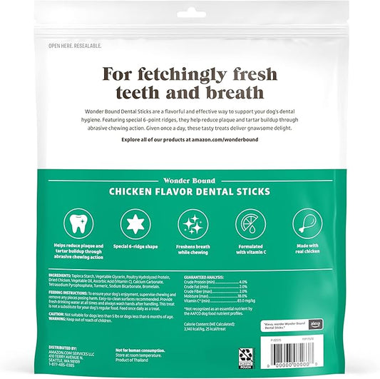 Wonder Bound Chicken Flavor Dental Sticks for Tiny Dogs (5-20 lbs), 6-Ridge Shape for Plaque & Tartar Control, Freshens Breath, Made With Real Chicken, 108 Count
