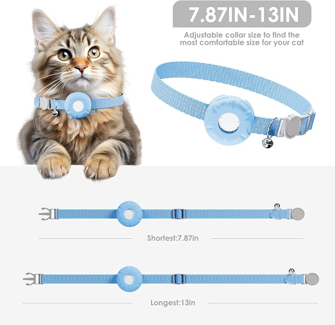 Cat Tracker, GPS Tracker Compatible with Apple Find My App(Only iOS),Cat Tracker Collar with Bell and Safety Elastic Buckle,No Monthly Fee,Territory & Location History,Blue
