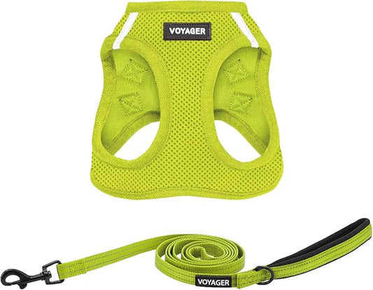 Best Pet Supplies Voyager Step-in Air All Weather Mesh Harness and Reflective Dog 5ft Leash Combo with Neoprene Handle, for Small, Medium and Large Breed Puppies - Set (Lime Green), X-Large