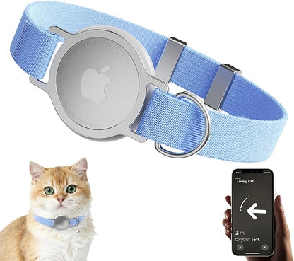 AirTag Cat Collar, Ultra Elastic Cat Tracker Collar with Apple Air Tag Holder, [Lightweight & Scratch Resistant] Stepless Adjustable GPS Pet Tracking Collars for Cats Kittens (Blue)