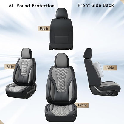 Coverado Waterproof Nappa Leather Car Seat Covers, Automotive Seat Covers，Front Car Seat Cushion & Car Seat Protector, Black&Gray Seat Covers Universal Fit for Most Cars, SUVs, Trucks