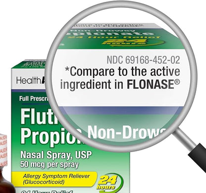 HealthA2Z® Fluticasone Propionate Nasal Spray | 50 mcg per Spray | 24 Hour Allergy Relief | 144 Sprays | 0.62 fl oz. (18.2mL) (0.62 fl oz. (Pack of 2))