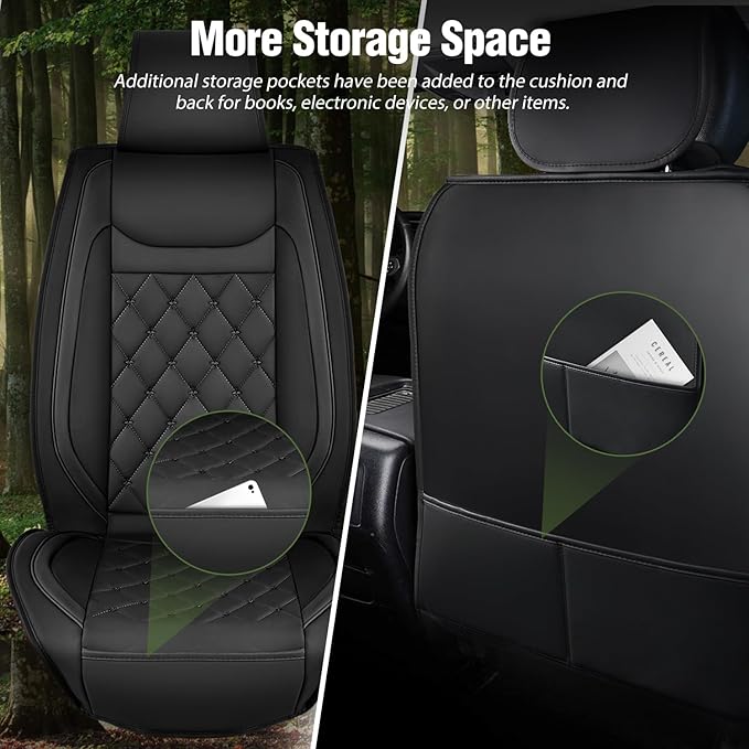 Nilight Car Seat Covers Waterproof Breathable Faux Leather Cushions Anti-Slip Universal Cover for Hyundai Honda Accord Kia Civic Corolla Camry CR-V RAV4 SUV Truck (2 PCS Front, Black)