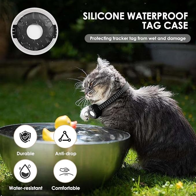 Cat Tracker, GPS Tracker Compatible with Apple Find My App(Only iOS), Waterproof Cat Tracker Collar with Bell and Safety Elastic Buckle, No Subscription Fee, Territory & Location History (Black)