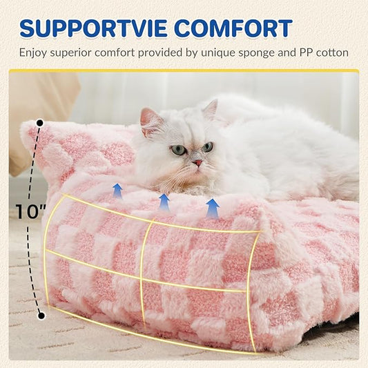 ABCPET Cat Bed Cats Couch for Puppy and Kitten, Fluffy Pet Couch Small Dog Sofa Bed, Supportive Cat Sofa for Indoor Cats, Washable Cover & Non-Slip, 26 inch, Pink
