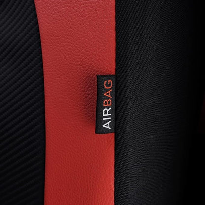 Flying Banner car seat Covers Protects Water Proof Faux Leather Carbon Fiber Front and Rear Bench (Red Black, Full Set - 9PCS)