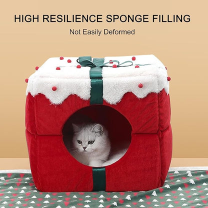 awakentti 2-in-1 Christmas Cat Bed, Can Be Used as a Christmas Cat Litter or a Christmas Cat Sofa Bed, Machine Washable and Tumble Dry for Small Dog or Bunny