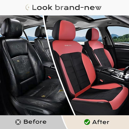 Coverado 3D Air Mesh Front Car Seat Cover, Sports Carbon Fiber Design, Breathable Seat Protectors Airbag Compatible Comfort Universal for Most Cars, Van,Trucks, SUV, Black&Wine