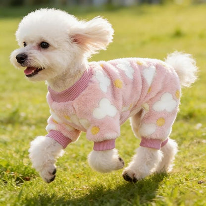 Dog Sweaters for Small Dogs Girl Dog Clothes Fleece Small Dog Pajamas Female Warm Dog Pjs Soft Dog Onesie Heart Chihuahua Clothes Pink Pet Puppy Pajamas, S