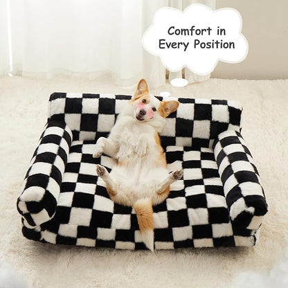 BFPETHOME Large Dog Couch Bed, Cute Pet Sofa with Non-Slip Bottom, Checkered Dog Bed with Washable Cover, XL Pet Couch (Black&White)