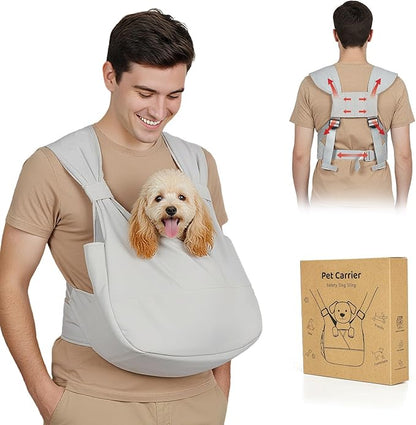 Dog Sling Carrier for Small Dogs with Bottom Support, Adjustable Pet Front Dog Carrier-Padded Straps Reducing Back Neck Pain, Anti-Anxiety Backpack for Travel Hiking Camping, Hands Free (Grey,M)