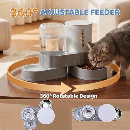 Gravity Cat Feeder 2 Pack Automatic Food Feeder and Water Dispenser Set Detachable Pet Bowl with Silicone Mat for Cats Small Medium Dogs, Large Capacity(Grey)