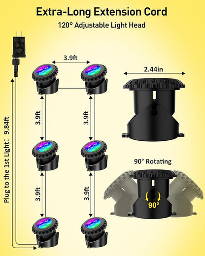 T-SUN Colored Underwater Pond Lights with APP & Remote Control 6 Pack | IP68 Waterproof Submersible Fountain Lights, Dimmable Timer Pond Lights Led Underwater for Outdoor Pond Fish Aquarium Garden