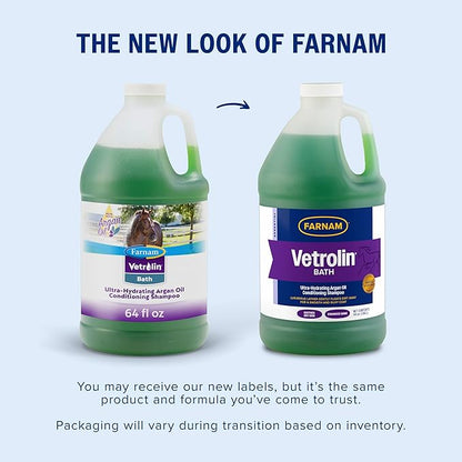 Farnam Vetrolin Bath, Ultra-Hydrating Argan Oil Conditioning Shampoo, Enhances Shine, Soothes Dry Skin, for Horses and Dogs, 64 oz.