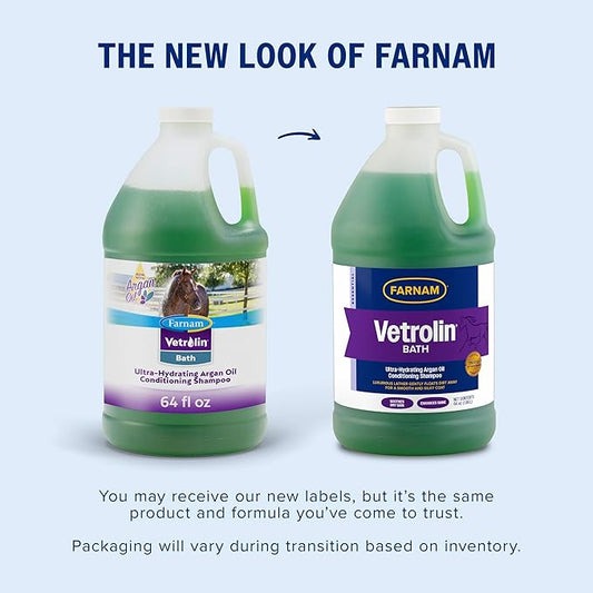 Farnam Vetrolin Bath, Ultra-Hydrating Argan Oil Conditioning Shampoo, Enhances Shine, Soothes Dry Skin, for Horses and Dogs, 64 oz.
