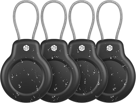 SPGUARD for AirTag Holder Case with Keychain 1st/2nd Air Tags-4 Pack for Apple Air Tag Holder with Wire Cable Lock Key Ring Chain Air Tagholder Accessories for GPS Item Tracker Kids,Keys,Luggage