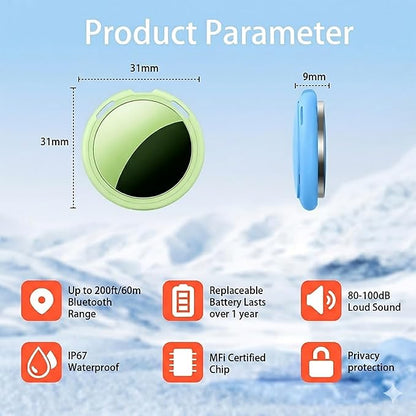 2 Pack Tracker Tags Finder Apple Find My MFi Certified Waterproof iOS Only | Bluetooth Air Smart Tags Item Finder Locator Worldwide Tracking for Key Pets Wallet Backpack Dogs Luggage Replaceable Battery