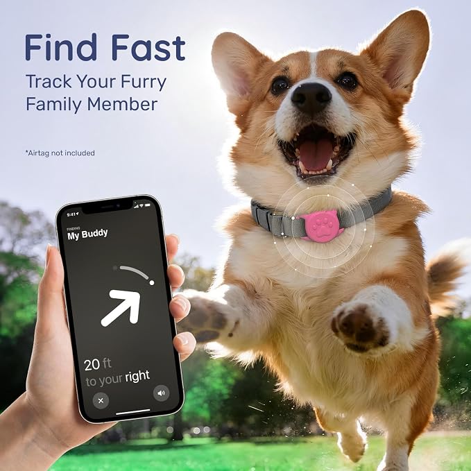 IP68 Waterproof Dog AirTag Holder for Dog Collar, Soft, Stretchy Silicone | Full-Body Protection, Easy Tool-Free Installation, Quiet, No-Dangle Fit, Lightweight, Fits Dog & Cat Collars of All Widths