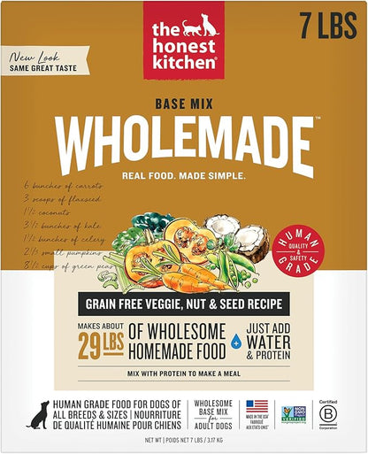 The Honest Kitchen Human Grade Dehydrated Dog Food, Grain Free Veggie, Nut & Seed Base Mix for Dogs - 7lb (Makes 12;bs)