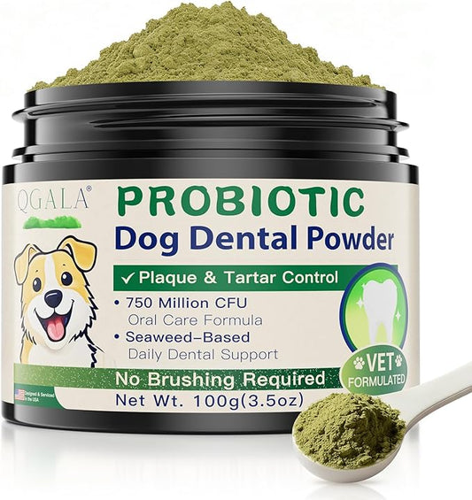 Dog Dental Powder with 750,000,000 CFU Probiotics, Advanced Dog Teeth Cleaning Powder to Reduce Plaque & Tartar, Dental Care for Dogs, Breath Freshener & Teeth Cleaning Made Easy for All Dogs