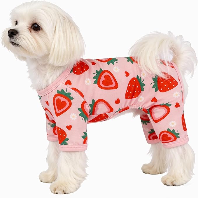 Dog Pajamas Spring Summer Dog Clothes for Small Medium Dogs Strawberry Print Girl Boy Cute Soft Puppy Pjs Clothes Doggie Onesies Cat Pet Jammies Outfit(Strawberry,XL)
