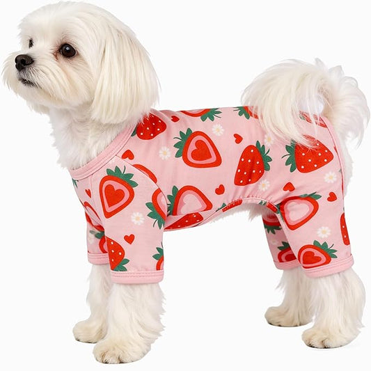 Dog Pajamas Spring Summer Dog Clothes for Small Medium Dogs Strawberry Print Girl Boy Cute Soft Puppy Pjs Clothes Doggie Onesies Cat Pet Jammies Outfit(Strawberry,S)