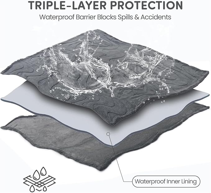 Waterproof Dog Blanket for Couch – Double Sided Washable Cat Puppy Blanket, Durable Furniture Protector for Dogs and Cats, Grey L(60×50)"