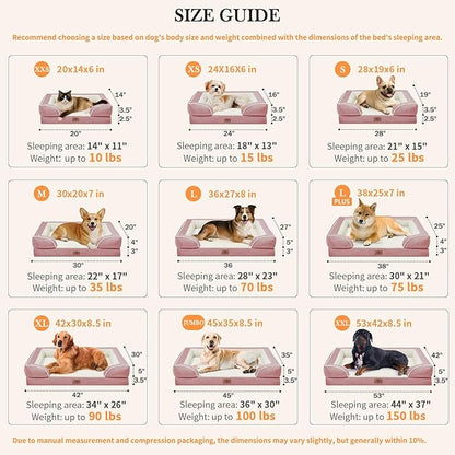 Comfort Expression Orthopedic Dog Bed for Medium Dogs 30x20 Inch, Waterproof Supportive Egg Crate Foam Medium Pet Bed with Removable Bolsters, Dog Couch with Washable Cover & Non-Slip Bottom, Pink