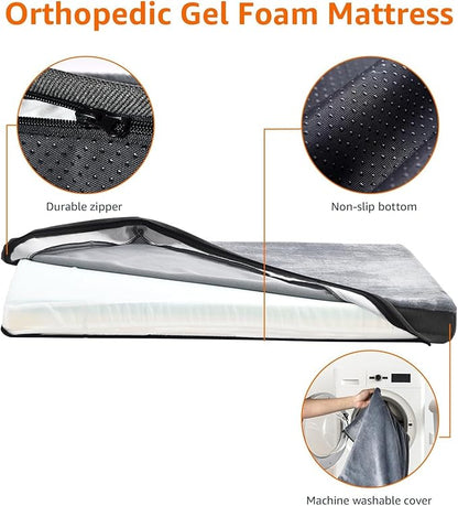 Amazon Basics Washable Dog Bed with Cooling Gel Memory Foam, Pressure-Relief Support for Dogs up to 50lbs, Non-Slip Bottom, Removable Cover, Large (35" x 22"), Grey