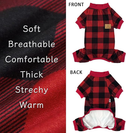 XPUDAC Dog Pajamas Soft Strechy Plaid Doggie Clothes for Small Medium Dogs Girl Boy Cat Apparel-Small