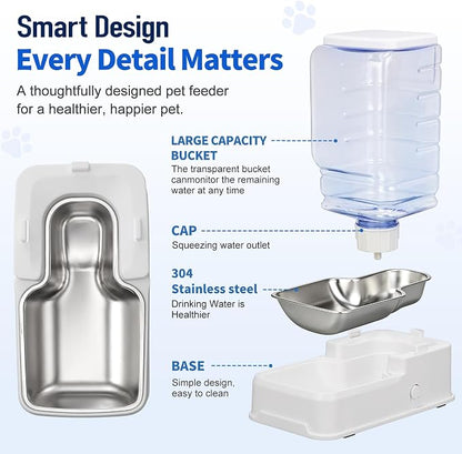 Automatic Cat Dog Feeder and Water Dispenser Set with Stainless Steel Bowl | Automatic Cat Feeder and Water Dispenser Set with Dog Stainless Steel Feed Bowl Pet Gravity Self Feeding and Waterer *2