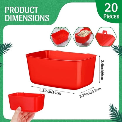 Zhehao 20 Pcs Bird Cage Cups Chicken Feeder Waterer Cups 18 oz Pigeon Feeder Plastic Poultry Wire Cage Hanging Rooster Chicken Water Bowl for Pet Bunny Gamefowl Poultry(Red)