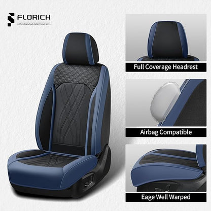 FLORICH Leather Front Car Seat Covers Waterproof Durable Front Seat Protector for Cars Luxury Seat Cover Breathable Vehicle Seat Cushion Universal Fit for Most Car Truck SUV, Black&Blue