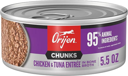 ORIJEN Chunks & Shreds Wet Cat FoodChicken and Tuna Kitten Entrée 5.5oz Cans (6 Count)