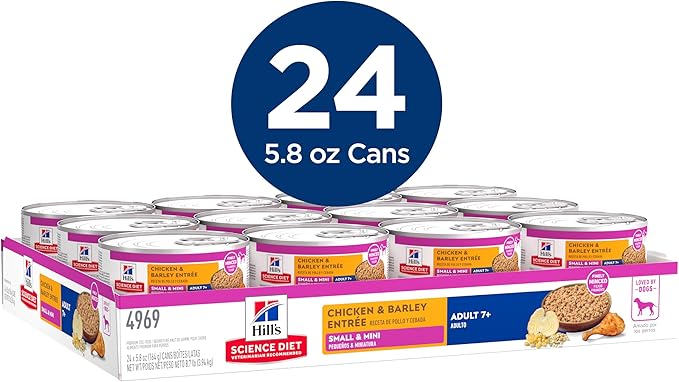 Hill's Science Diet Adult 7+ Small & Mini Wet Dog Food, Chicken & Barley, 5.8 oz. Cans, 24-Pack