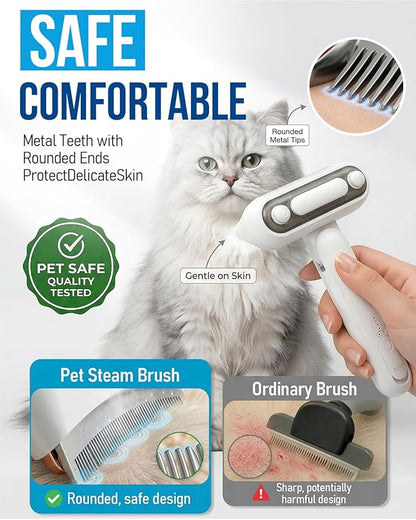Spray Deshedding Brush for Cats & Dogs, 2-in-1 Mist Grooming Tool with Undercoat Removal, Anti-Static Pet Hair Remover, Gentle Stainless Steel Comb, No Flying Fur, Self Cleaning